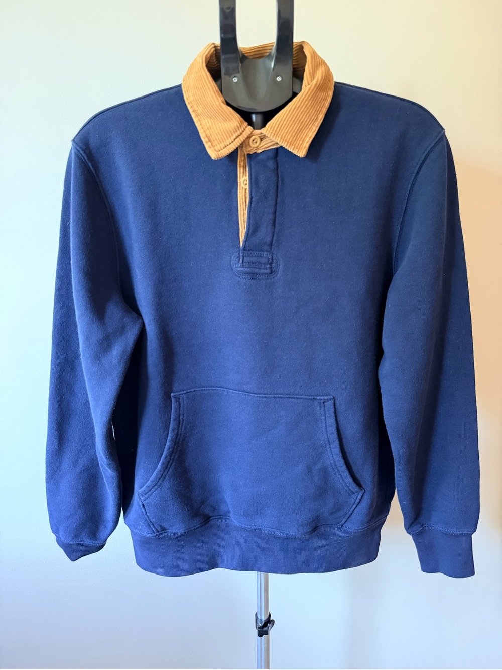 J. Crew Navy and Tan Corduroy-Trim Pullover